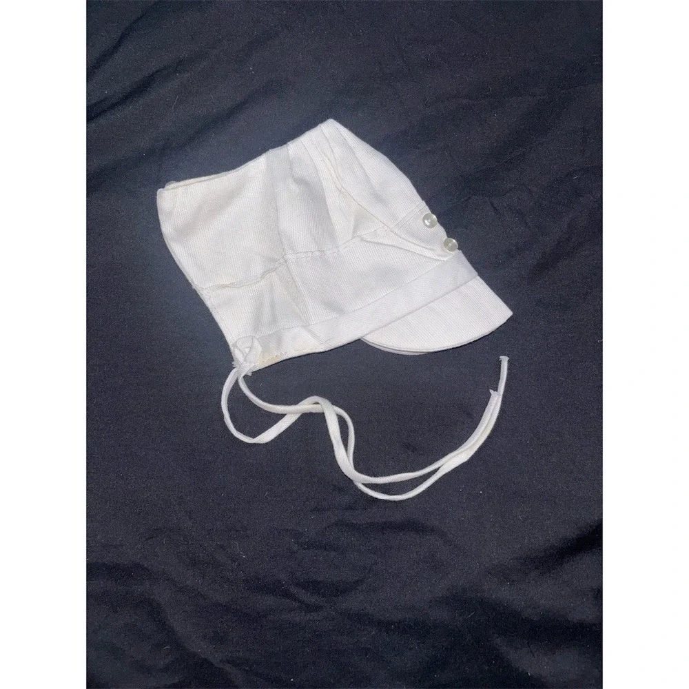 Petit Ami Baby Boy Bonnet Cap White Brim Chin Ties Vintage 1960s 1970s heirloom